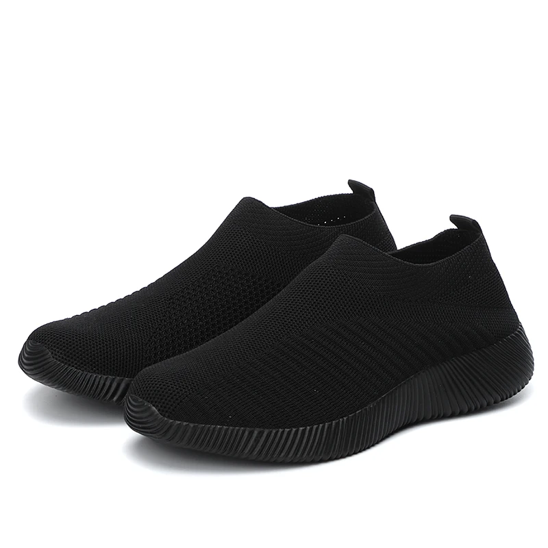 Flat Shoes Women Sock Sneakers Fashion Ladies Slip on Loafers Spring Vulcanize Shoes Female Air Mesh Sneakers Tenis Feminino - Цвет: black