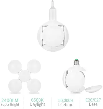 

2400LM Garage Lighting 6500K E26 Flexled LED Garage Light 30W Deformable Ceiling Garage LED Light Bulb for Garage, Workshop