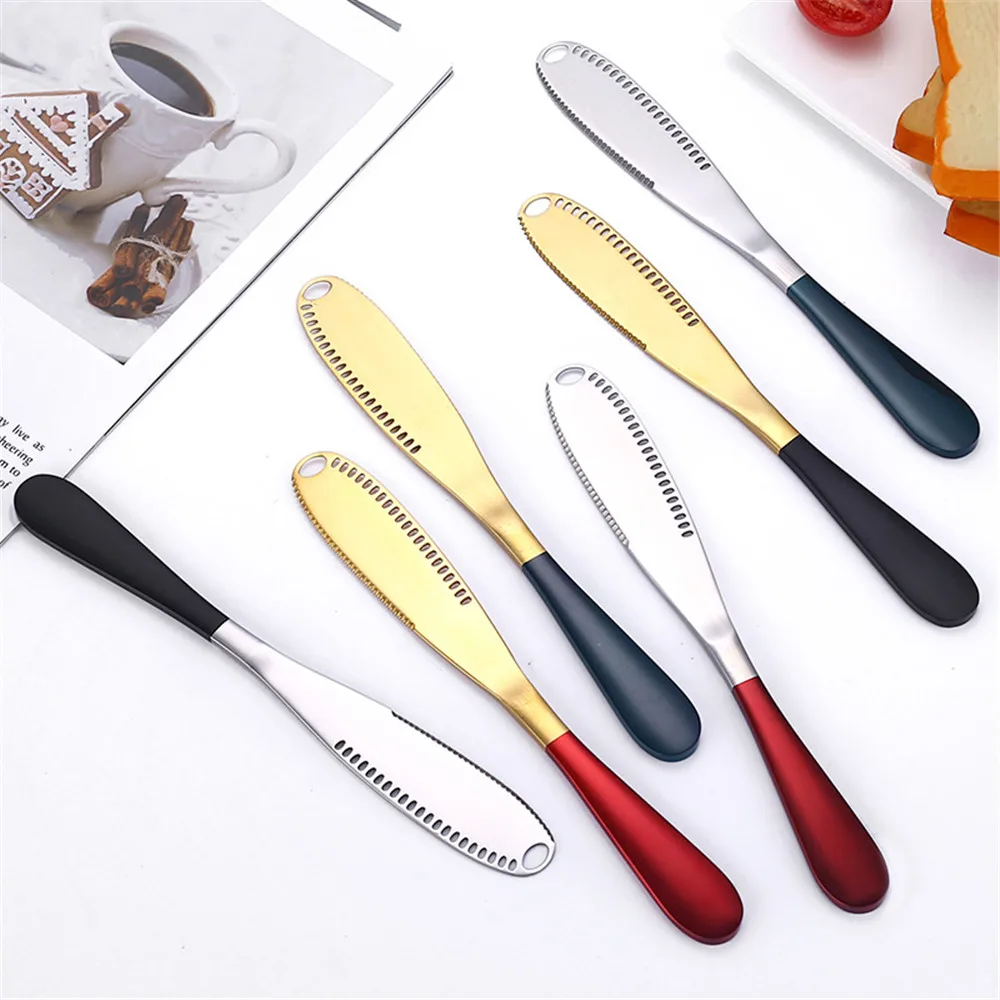

Multifunction Stainless Steel Cheese Butter Knife With Hole Serrated Baking Varnish Bread Cheese Jam Knife Breakfast Tools