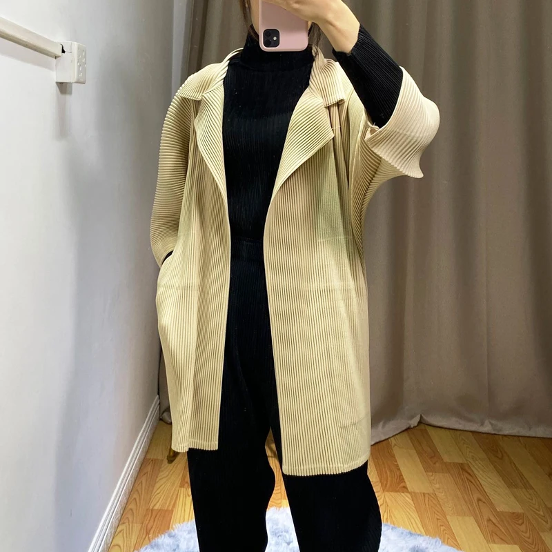 Горячая Miyake модный Джокер складывающийся три четверти чистый цвет пальто с отложным воротником пальто