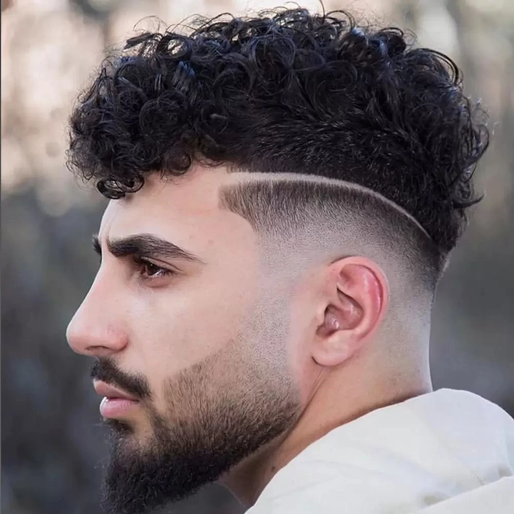 20mm Afro Curly Pu Men Toupee Human Hair Capillary Prosthesis Wigs Replacement System human hair toupee