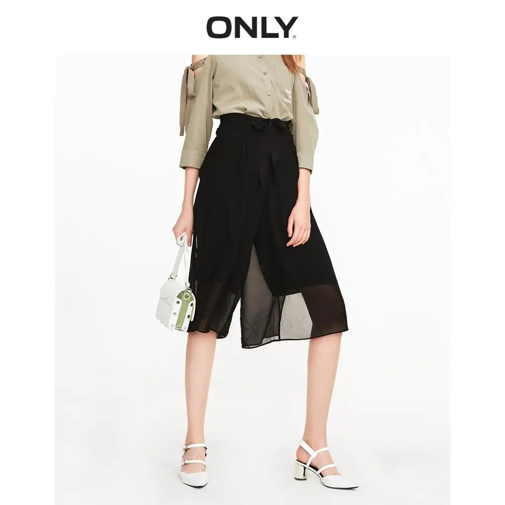 ONLY Loose Fit Lace-up Slit Wide-leg Capri Chiffon Pants | 11926J503 ONLY Loose Fit Lace-up Slit Wide-leg Capri Chiffon Pants | 11926J503