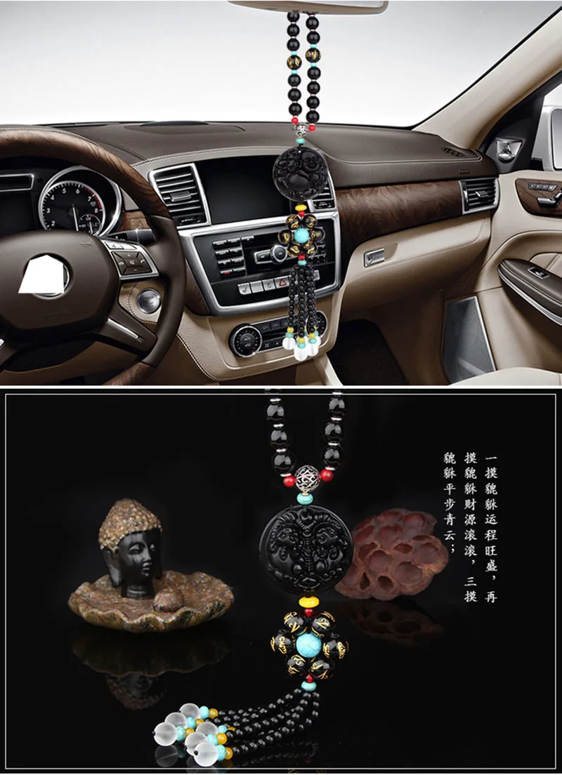 Car Pendant Jade Brave Troops Gourd Guan Yin Maitreya Auto Interior Rearview Mirror Decoration Hanging Ornament Accessories