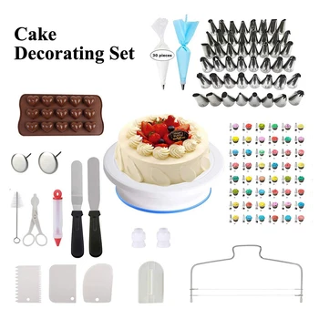 

Cake Decorating Sets Pastry Nozzles Converter Cream Bag Icing Piping Tips Turntable Scraper Confectionery Dessert Baking Tools