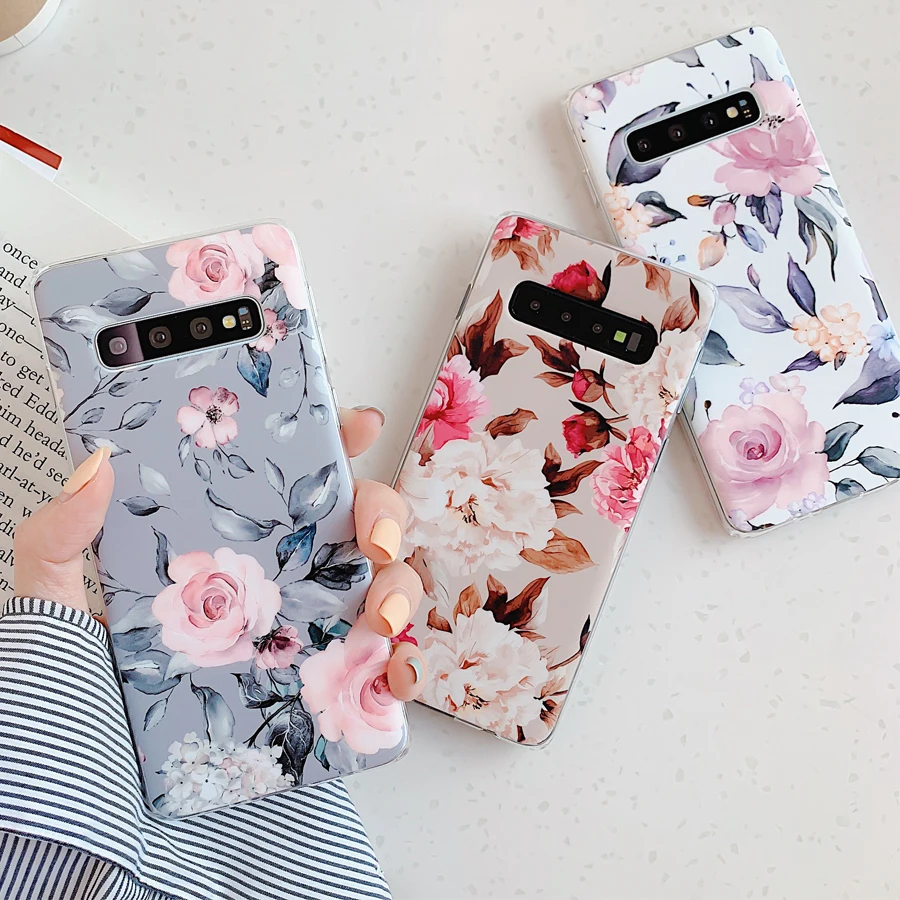 

A40 A50 A70 Flowers cover on for Samsung Galaxy A50 A40 A70 case For Samsung S10E S10 S8 S9 Plus Soft IMD Silicone Shell Coque