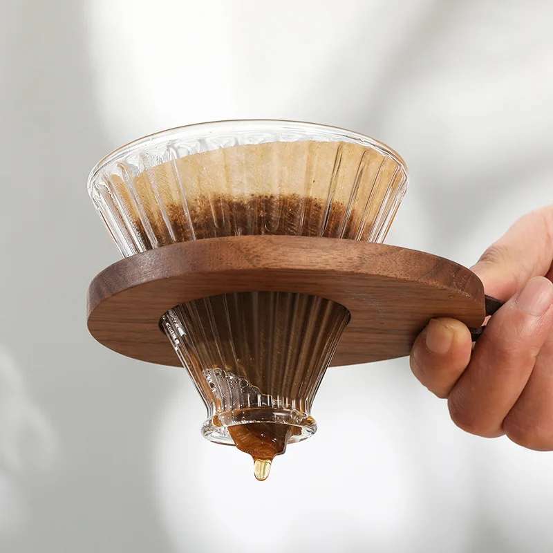 

Walnut Creative Coffee Filter Cup Holder Solid Wood Coffee Funnel Glass Filler One Set Home Coffee Utensils