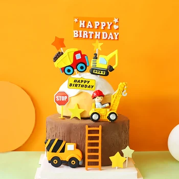 

Excavator Engineering Vehicle Decoration Traffic Sign Cake Toppers for Boy Birthday Party Baby Shower Baking Supplies Love Gifts