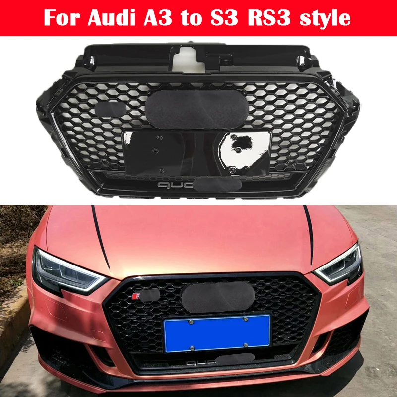 

Car Modified front vertical bar grill Honeycomb Mesh Car styling Middle grille for Audi A3 8P 8V 2009-2019 to S3 RS3 style