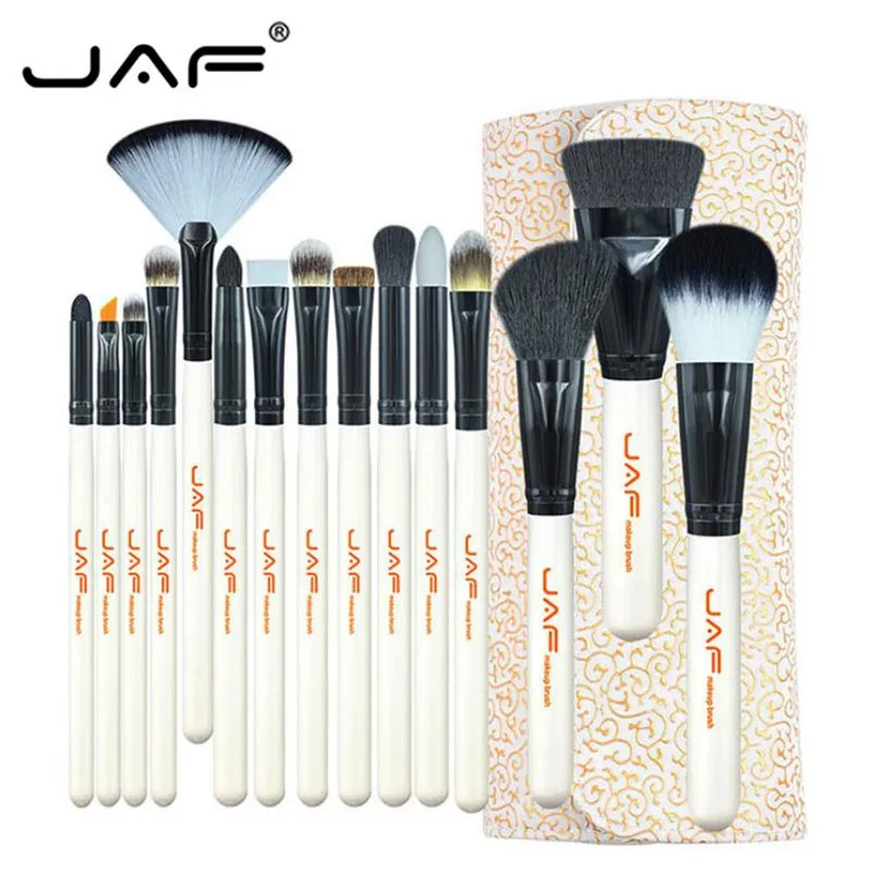 Профессиональный JAF набор из 15 кистей для макияжа супер мягкие волосы из искусственной кожи Чехол держатель макияж набор кистей для пудры 15#831 - Handle Color: 15pcs brush With Bag
