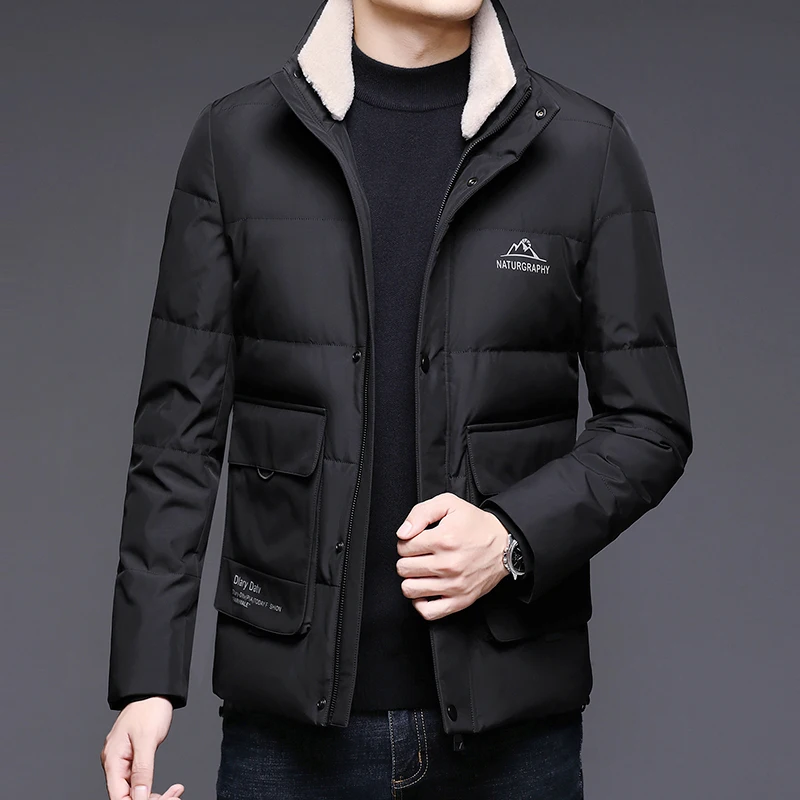 

2020 Winter Thick Warm New Brand Casual Fashion Mens Padded Down Jacket With Fur Collar Windbreaker Parka Coats Mens Clothes