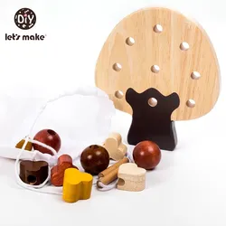 Let's Make tablero de roscado Montessori para bebé, juguete educativo de cuentas de madera, Motor fino, Educación Temprana, bloques de construcción