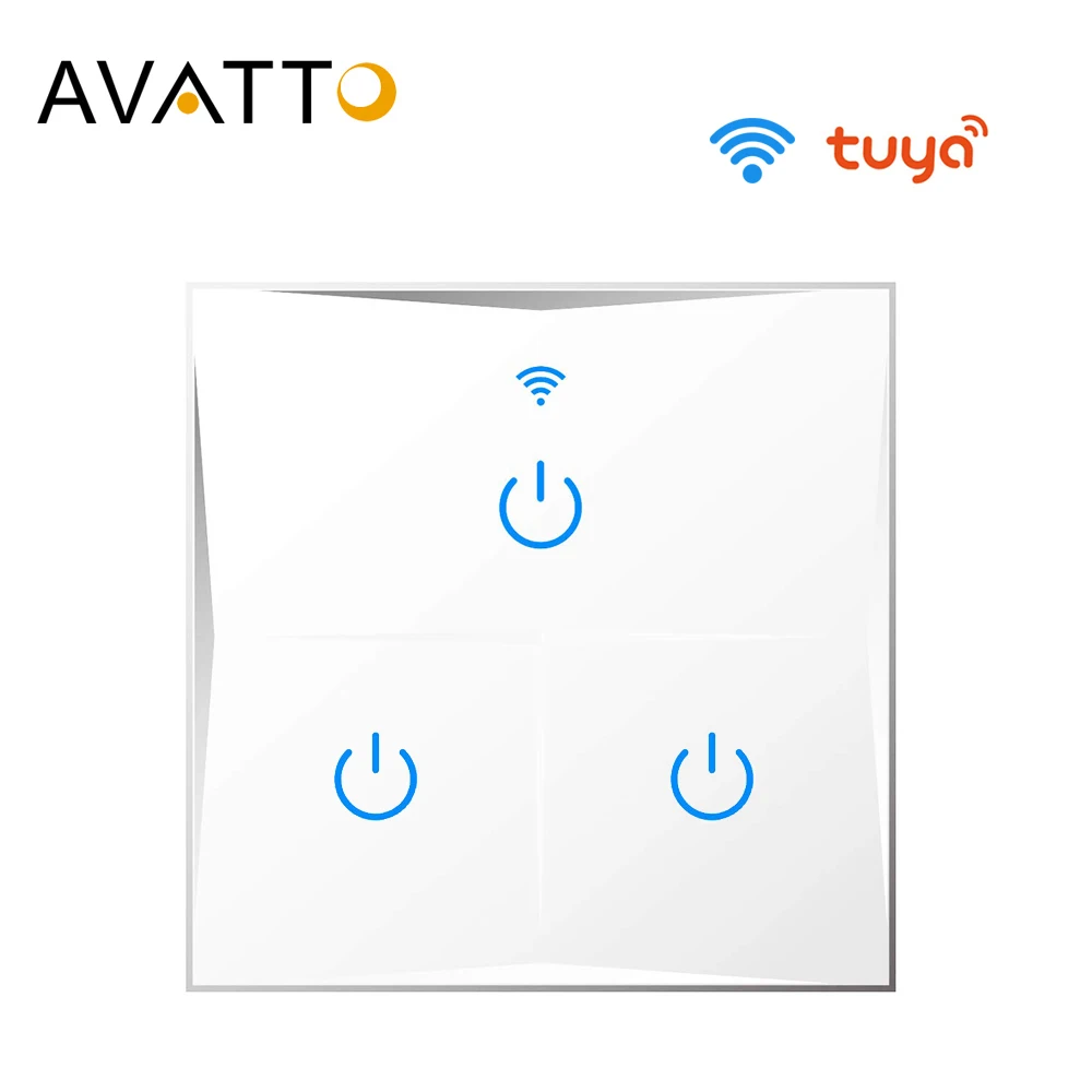 Умный настенный выключатель AVATTO Tuya ЕС Wi Fi стеклянная панель сенсорный датчик 1/2/3
