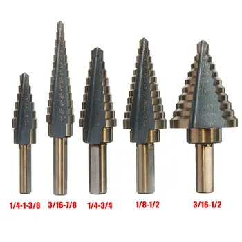 

5PC Aluminum Boxed Inch Black and Yellow Triangle Handle High Speed Steel Ladder Drill Woodworking Hole Opener Aluminum Boxed