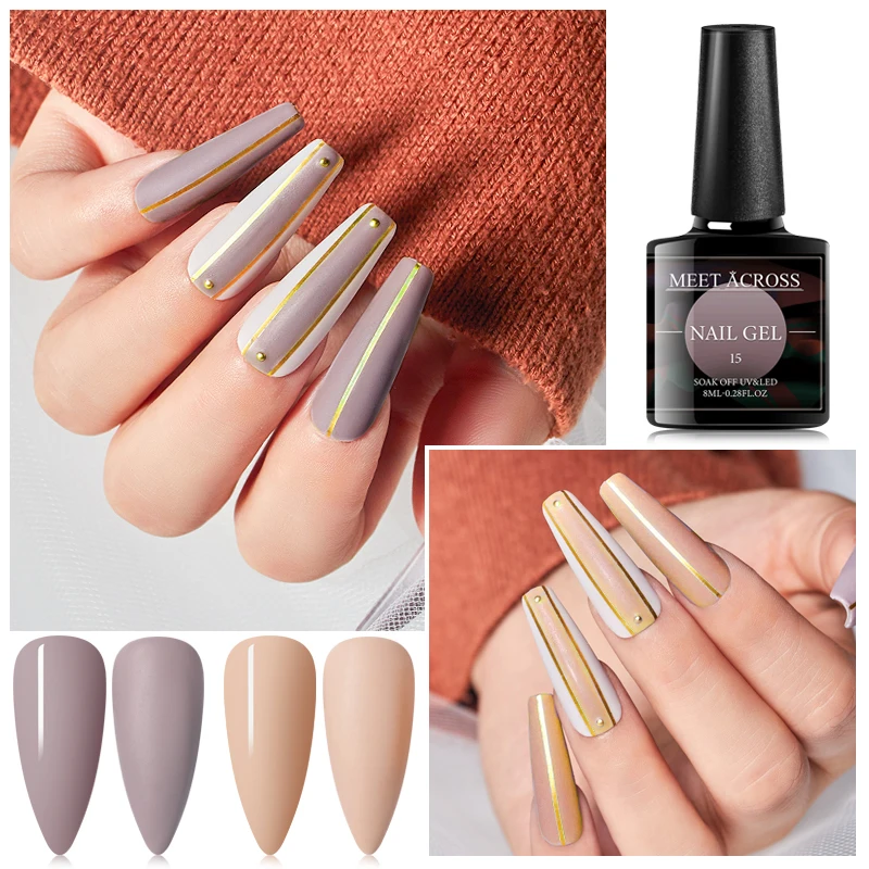 MEET ACROSS Matte Nail Gel Set Need Matte Top Coat Pure Color Semi Permanent Soak Off Gel Varnish DIY Nail Art Gel