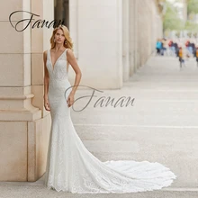 

V-Neck Backless Mermaid Wedding Dresses Sleeveless Court Train Lace Exquisite Bridal Gown robe de mariée vestidos de novia