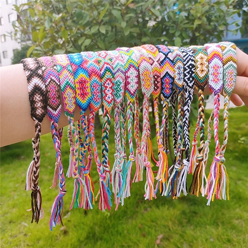 

Bohemian Woven Bracelet Handmade Rainbow Lucky Friendship Bracelets Bangles for Women Men Boho Fringe Rope Braided Jewelry Gift