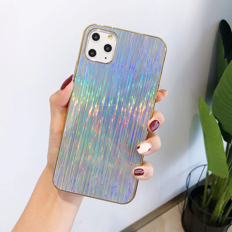 Silver Мягкий силиконовый акриловый чехол для iPhone 11 11 Pro Max, чехол с лазерным красочным покрытием, противоударный чехол для iPhone 7, 8, 6, 6S Plus, оболочка - Цвет: Silver