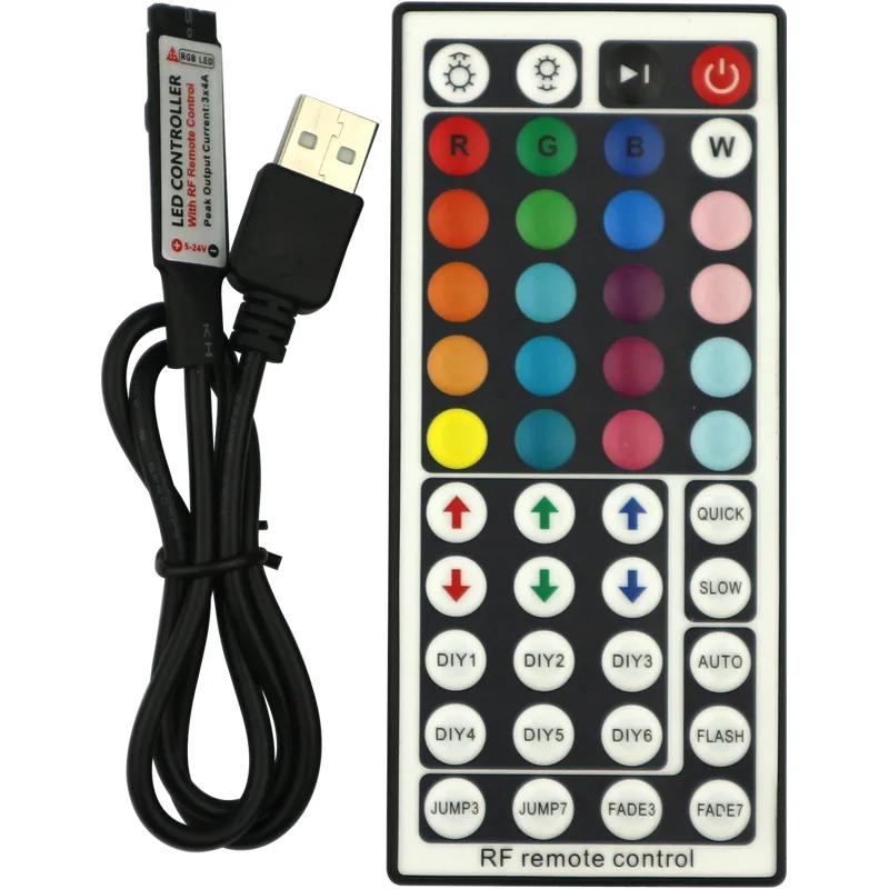 СВЕТОДИОДНЫЙ цветной мини-контроллер RF беспроводной RF 44 ключ мини USB 5 в световой ремень Артикул красочный RGB контроллер