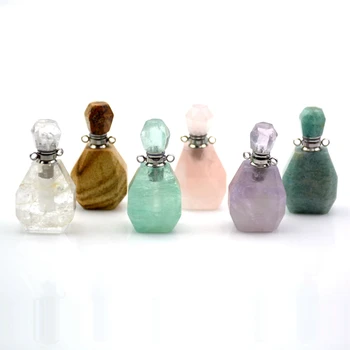

Amethysts Natural Gems stone Perfume Bottle Pendant clear rose quartzs Healing Chakra Crystal Quartz Perfume Bottle Necklace