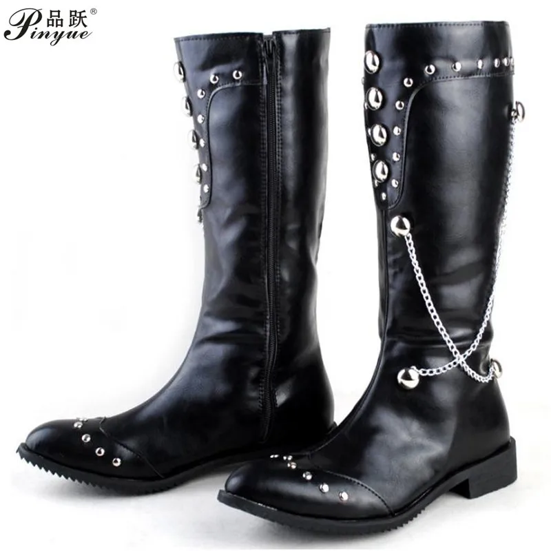 Botas Hasta La Rodilla Demonia Warlock-110-b Hombre Negros Botas