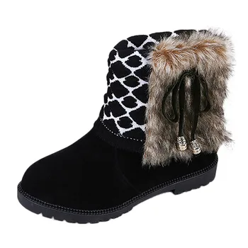 

Flock Women Ankle Slip On Flats Boots Nice Fashion Wedge Platform Winter Warm Snow Boots Shoes For Female
