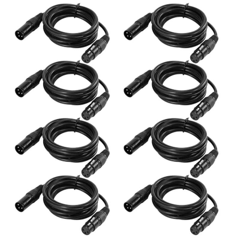 AAAE Top-8-Pack 2M/6.6Ft XLR Cable DMX Stage Light Cable 3-Pin XLR Male To Female Plug Black PVC Jack for Moving Head Light Spot