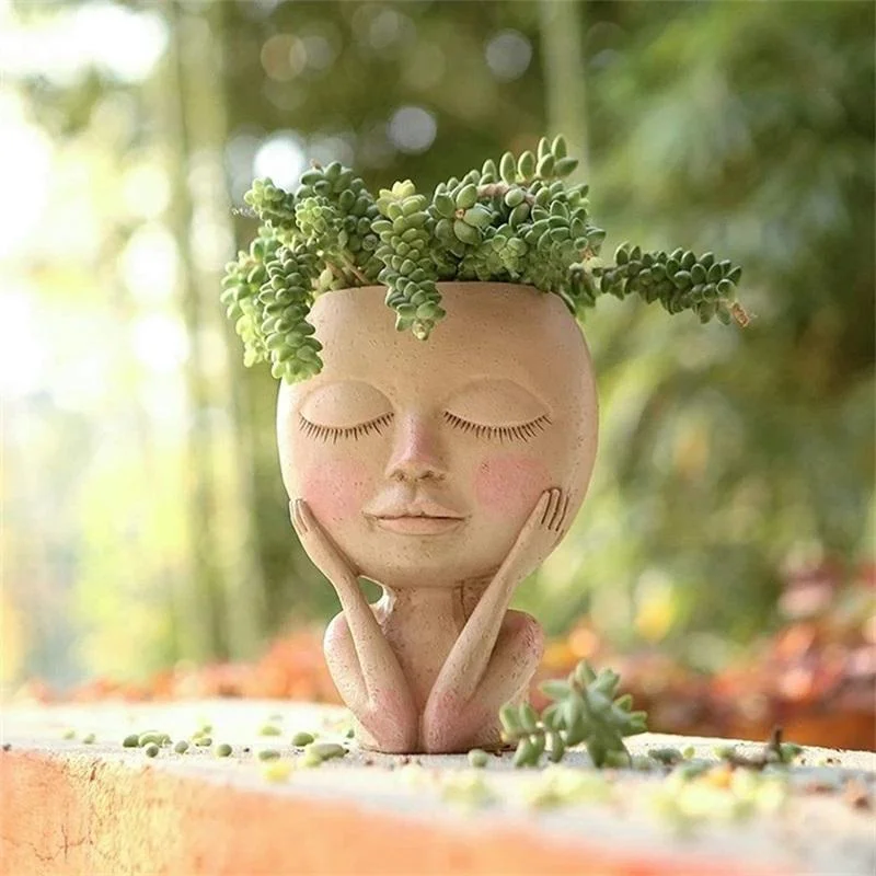 Human Face Vase Decoration Girls Face Head Flower Planter Succulent