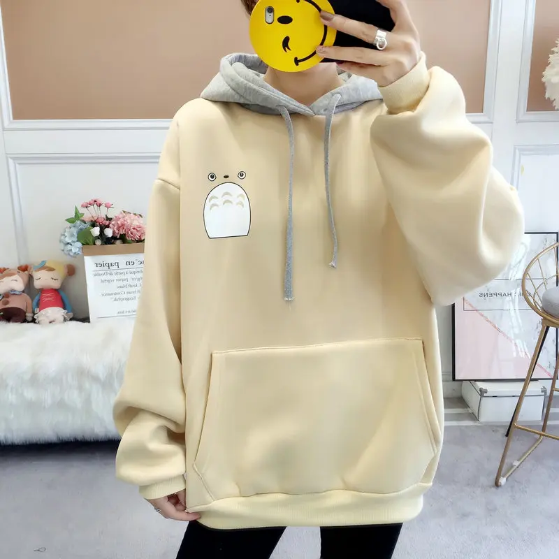Zuolunouba/зимняя женская толстовка с капюшоном принтом аниме Harajuku Kawaii свободный