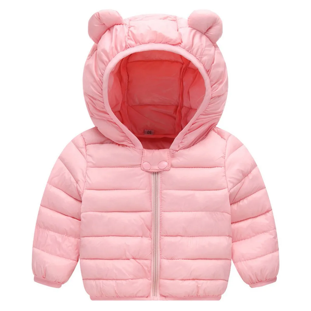 Детские парки зимняя куртка для девочек и мальчиков, зимнее пальто детские теплые плотные пальто с капюшоном верхняя одежда с заячьими ушками,# Q - Цвет: Розовый