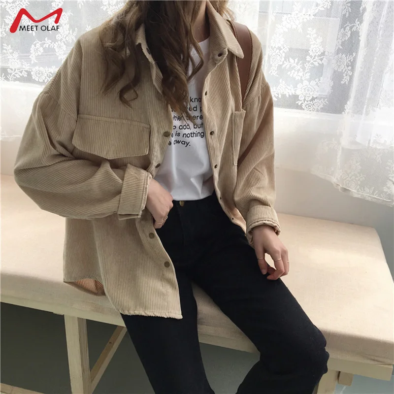 Autumn New Corduroy Blouse Women Fashion Student Solid Long Sleeve Shirt Female Loose Shirt Coat Preppy Jacket Tops CA3488