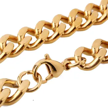 

11/13/15MM Fashion Jewelry 316L Stainless Steel Gold Tone Cuban Curb Chain Mens Womens Neclace Or Bracelet 1PCS Xmas Gift 7-40"