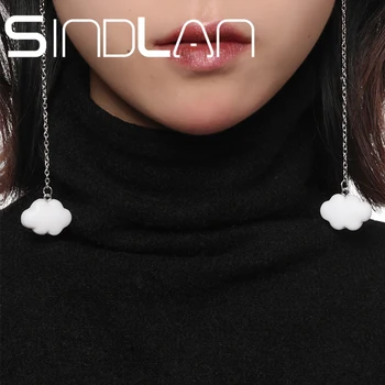 

SIndlan Korea Style White Cloud Dangling Earrings for Women Baroque Cute Simple Long Eardrop with Chain Charm Famale Jewelry