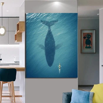 

OUCAG Kayak Baleine Poster Painting Natural Seascape Wall Art Cuadros Poster and Print Painting for Living Room Sofa Pictures