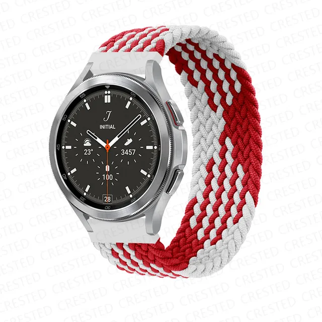 Braided Solo Loop band for Samsung Galaxy watch 4/classic/Active 2 Watchband 20mm 22mm Bracelet correa Amazfit GTS 2 mini strap Red and white