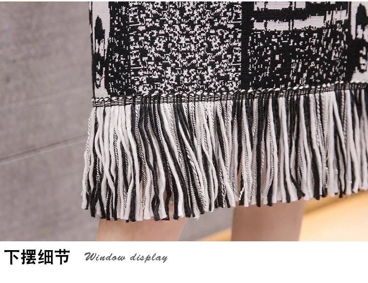 Женская осенне-зимняя трикотажная юбка-карандаш с высокой талией и кисточками, Офисная Женская юбка, облегающая Повседневная клетчатая облегающая юбка, юбки до колен