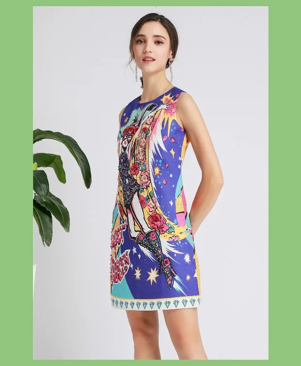 Дизайнерские Mulheres новые luco Lantejoulas Contas Flor Imprimir письмо Elegante da Festa Sem Mangas Vestidos мини Vestido