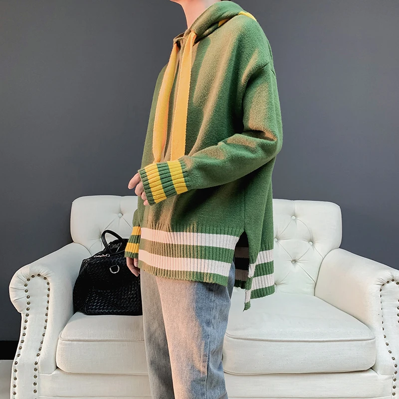 Winter Hooded Sweater Men's Warm Contrast Color Casual Knit Pullover Men Sweter Clothes Loose Long-sleeved Sweater Men S-XL Winter Hooded Sweater Men's Warm Contrast Color Casual Knit Pullover Men Sweter Clothes Loose Long-sleeved Sweater Men S-XL