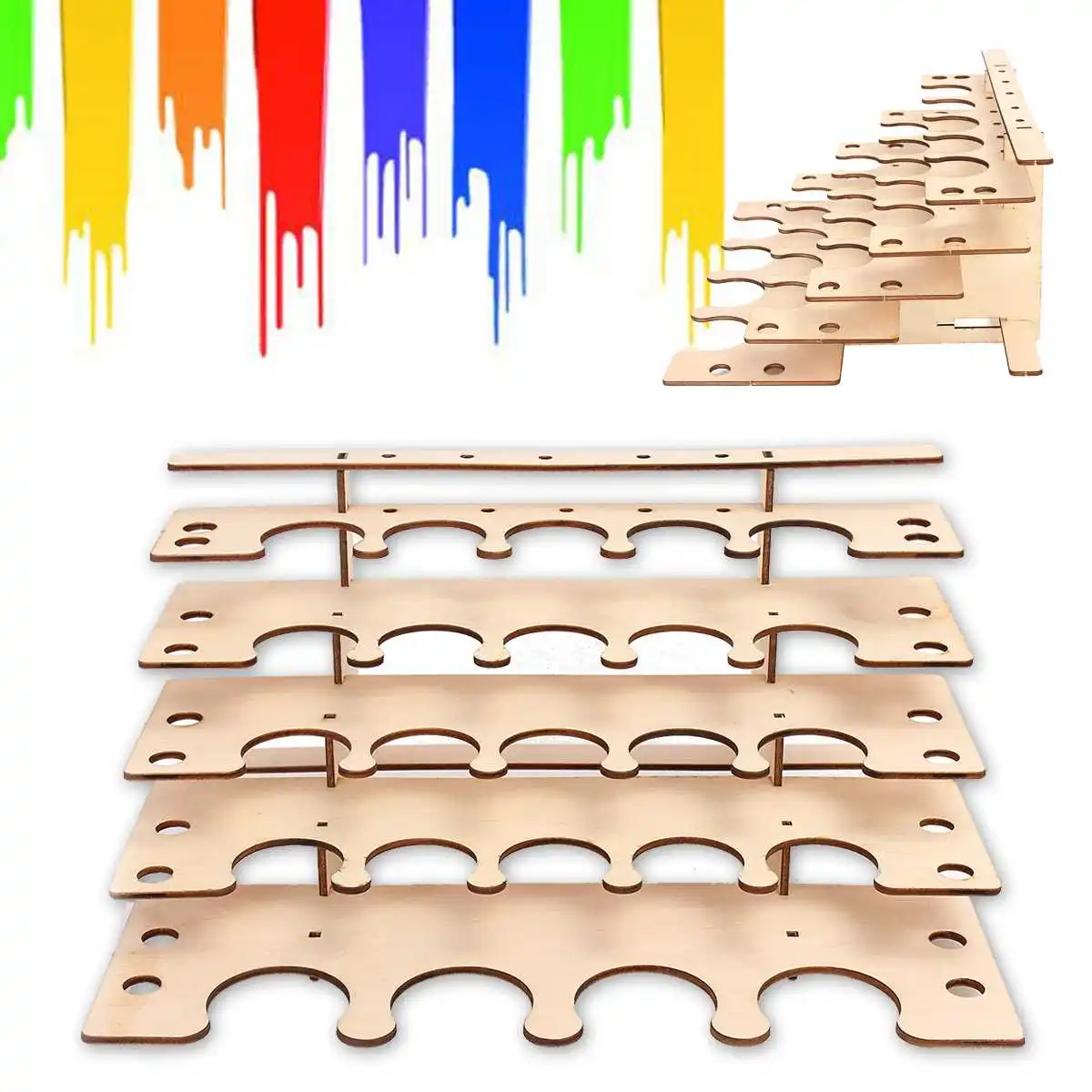 24 Pots Modular Color Paint Collapsible Paint Box Organizer Tools Wooden Paint Bottles Storage Stand Rack Holder