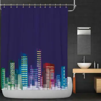 

Kids Decor Fabric Shower Curtain,Cartoon Print of City Scenery Landscape of Apartments and Buildings Artwork for Bathroom,72''W