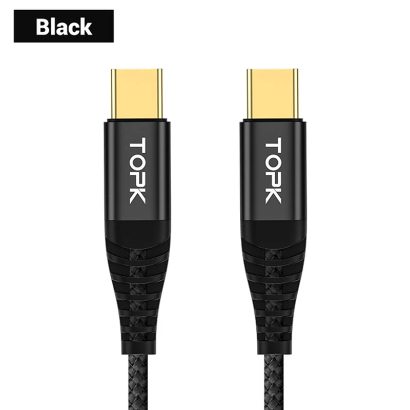 TOPK USB C к usb type C кабель для Xiaomi Redmi Note 8 Pro Quick Charge 3,0 PD 60 Вт Быстрая зарядка для MacBook Pro Кабель зарядного устройства - Цвет: Black
