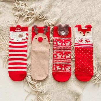 

Christmas Socks Autumn and Winter New Jacquard Cartoon Cotton Women's Socks Gift Box Four Pairs
