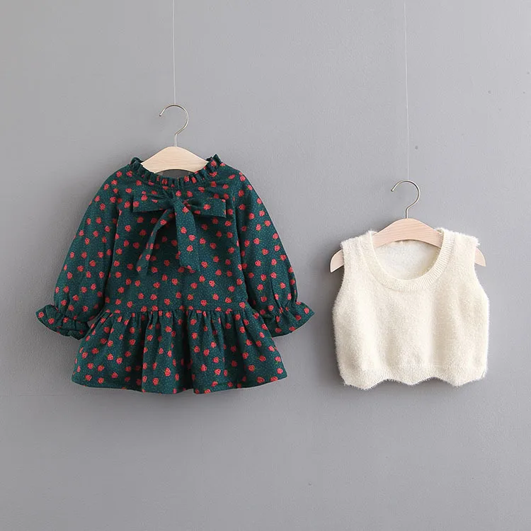 Осеннее платье для маленьких девочек от 0 до 4 лет Детская весенняя одежда милое платье с цветочным принтом из двух предметов