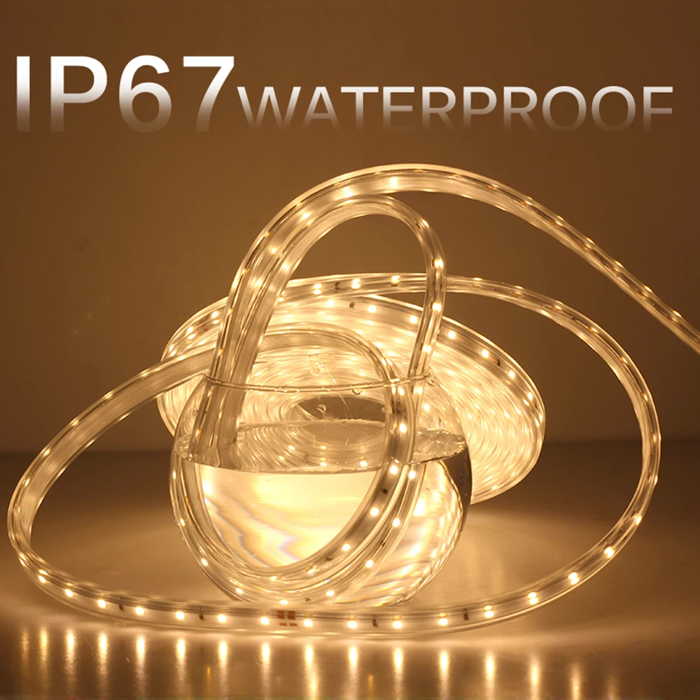 

EU Plug 220V IP67 Waterproof LED Strip Light Safety High Brightness Flexible Indoor Outdoor Lighting Rope Home Decor Light D30