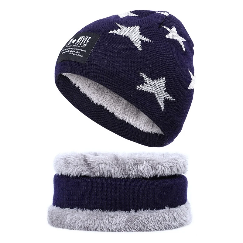Детский комплект из 2 предметов, зимняя шапочка-шарф, теплая вязаная шапка, зимняя шапка с подкладкой из плотного плюша и шарфа