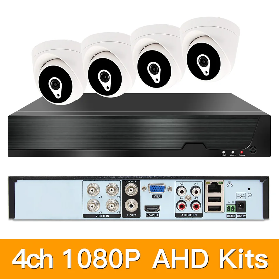 4ch 1080P AHD комплекты системы видеонаблюдения CCTV безопасности Гибридный DVR Крытый Купол AHD камера видеонаблюдения P2P XMEYE 2MP комплекты