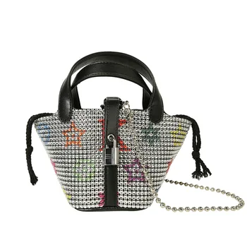

Diamond Set Bucket Chain Women Shoulder Bag Environmental Storage Handbag Totes for Female