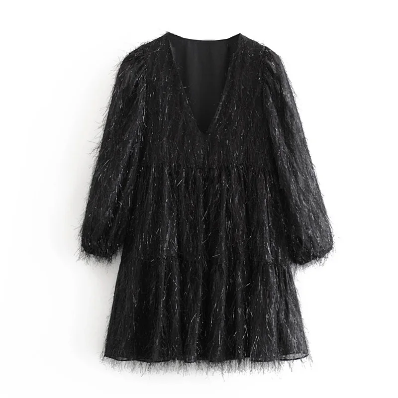 Женское платье с бахромой AGong однотонное свободное мини v образным вырезом и