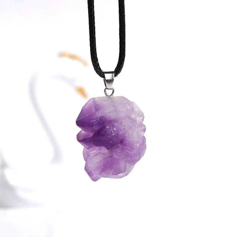 

1PC Natural Amethyst Pendant Necklace Brazil Purple Crystal Random Shaped Quartz Reiki Healing Stone Mineral Jewelry Women Gifts