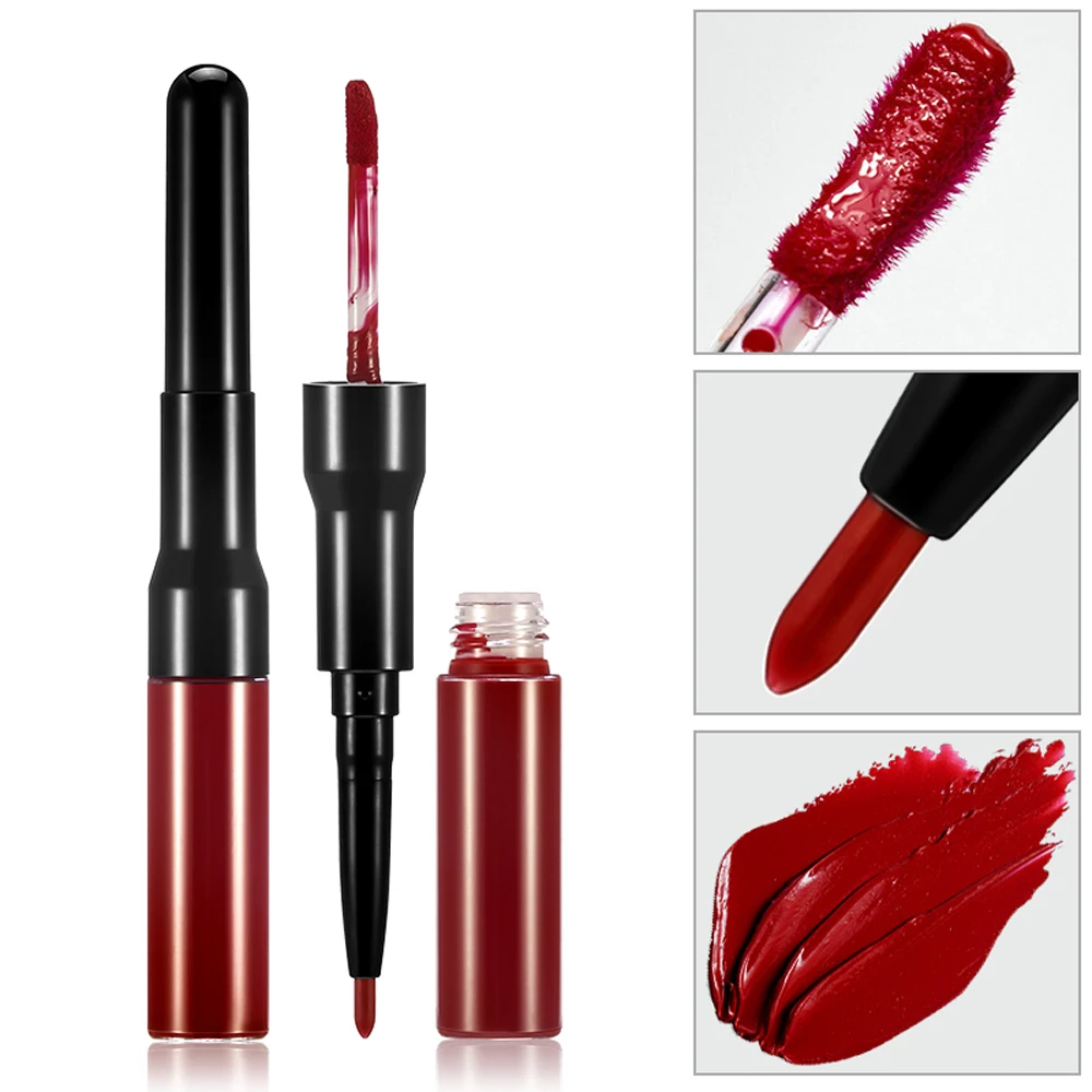 OEM Private Label 2in1 Matte Lip Gloss with Lip Liner Best No Sticky Long Lasting Liquid Lipstick Custom
