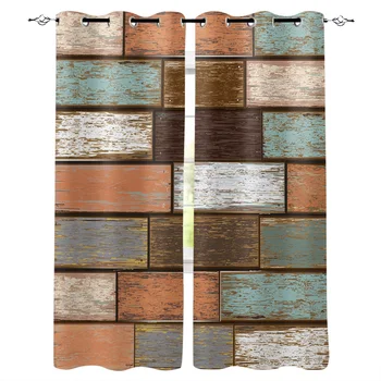 

Color Wooden Board Texture Stitching Window Curtains Living Room Curtain Home Decor
